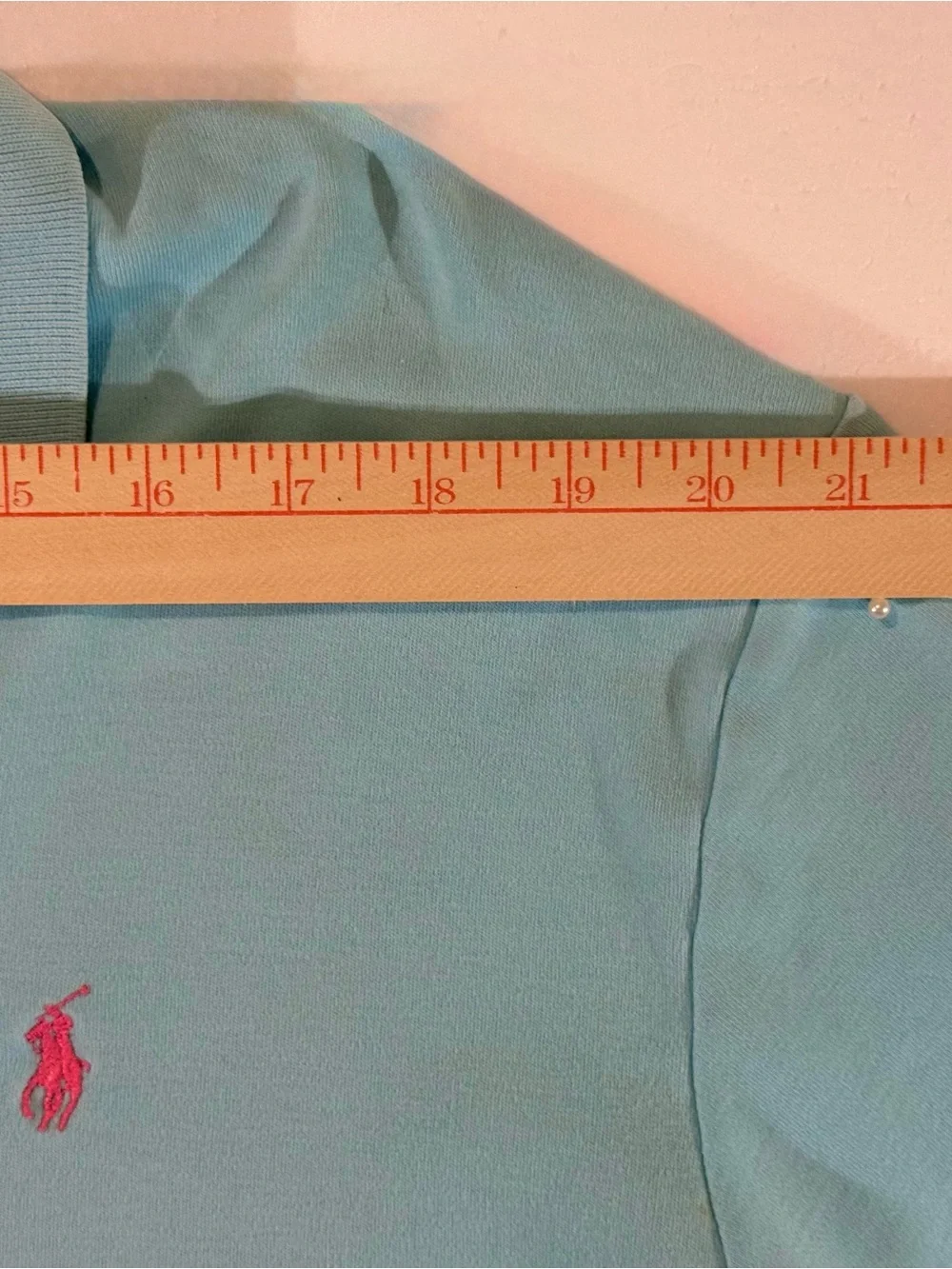 Ralph Lauren 100%  Cotton Short Sleeve Polo in Aqua with Pink Pony Men’s Medium